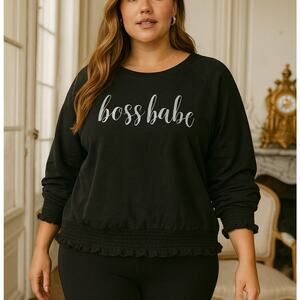Lane Bryant Boss Babe Graphic Crewneck Black Sweatshirt Size 26/28 NWT